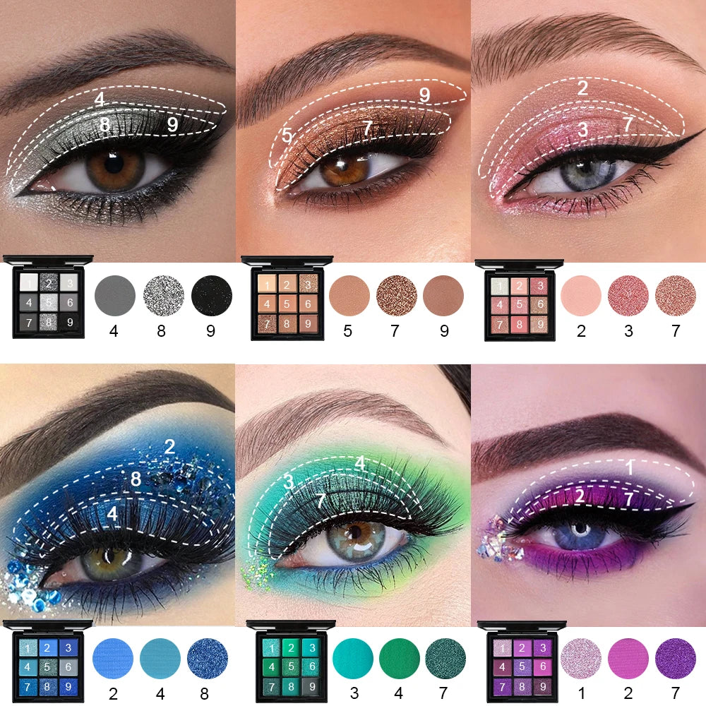 9-Grid Eyeshadow Palette | Glitter Pearlescent Matte Eye Shadow | Shimmer Makeup | Long Lasting