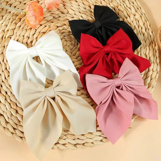 5 Pieces | Mixed Color Ribbon Bow Hair Clip | Elegant | Solid Color Bow | Hair Accessories | Headwear