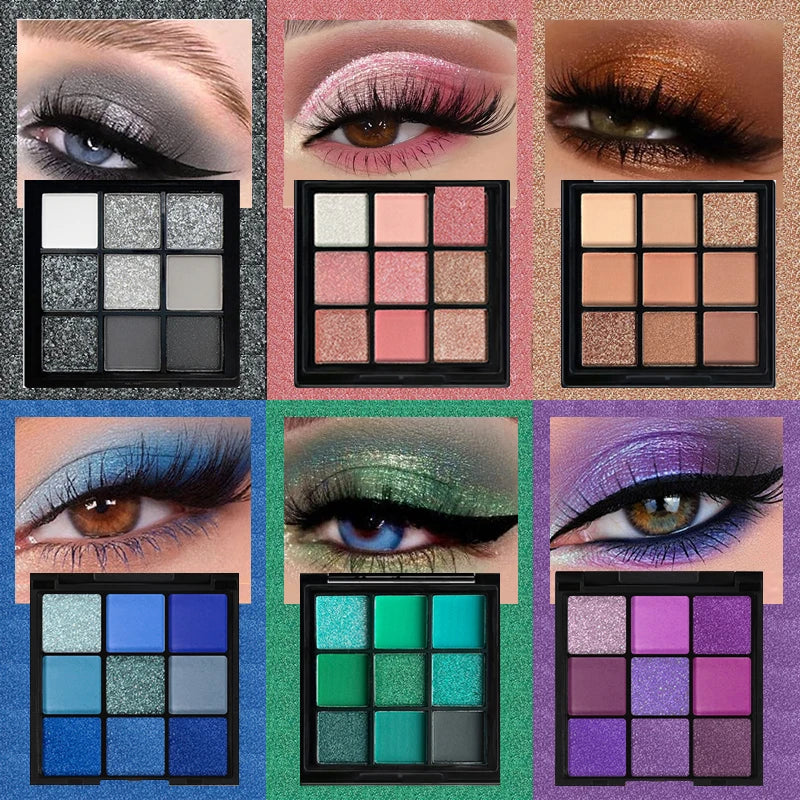 9-Grid Eyeshadow Palette | Glitter Pearlescent Matte Eye Shadow | Shimmer Makeup | Long Lasting