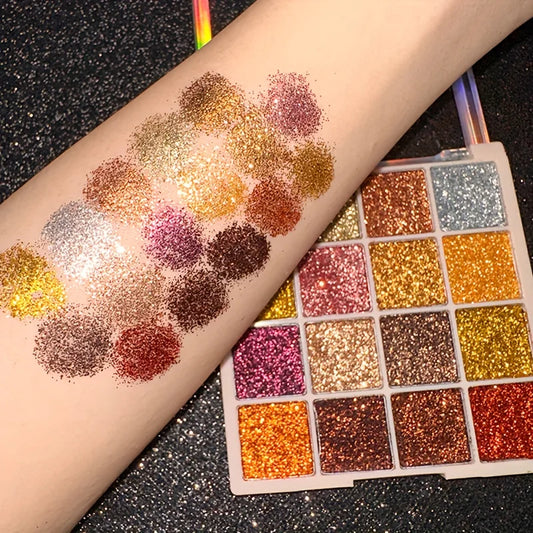 16 Colors | Glitter Sequin Eyeshadow Palette | Diamond | Shimmer | Body & Face Art Makeup