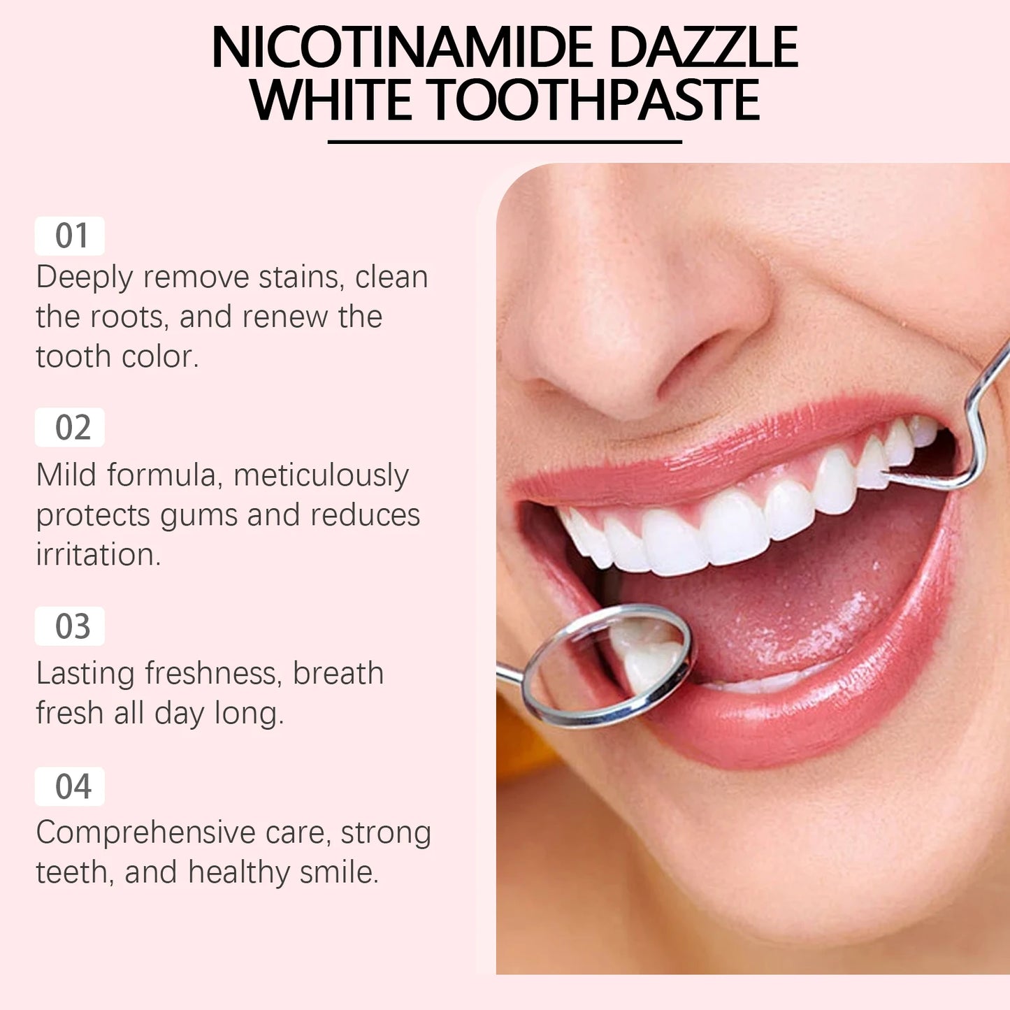 Niacinamide Whitening Toothpaste | Dental Stains Removing | Prevent Bad Breath | Oral Cleaning | Refreshing | Reduces Plaque | Toothpaste