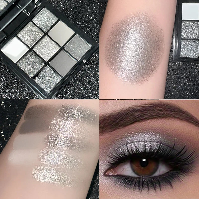 9-Grid Eyeshadow Palette | Glitter Pearlescent Matte Eye Shadow | Shimmer Makeup | Long Lasting