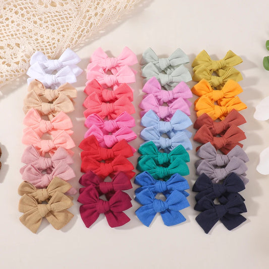 20 Pieces | Random Color Cloth Bowknot | Hairgrips Cheer Bows | Solid Color | Hair Bangs | Hair Clip | Casual Children's Hair Accessories