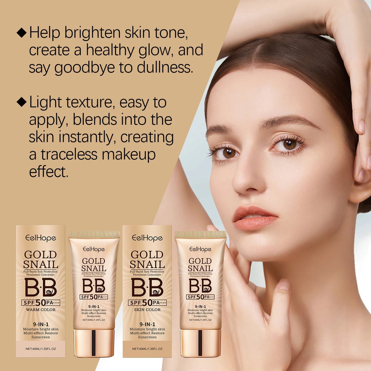 Gold Snail Sunscreen BB Cream SPF 50 | Face Concealer | Long-Lasting | Makeup